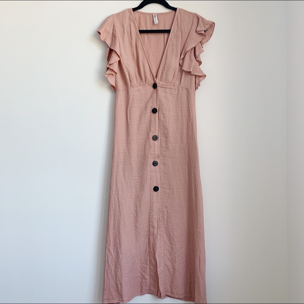 Zara Rustic Linen Pink Dress